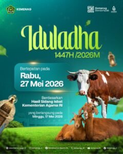 1 Zulhijjah 1447 H Jatuh pada 18 Mei 2026, Iduladha 27 Mei

JAKARTA, Matanews - Pemerintah menetapkan 1 Zulhijjah 1447 Hijriah bertepatan dengan 18 Mei 2026. Dengan demikian, Hari Raya Iduladha 1447 H/2026 M jatuh pada Rabu, 27 Mei 2026
